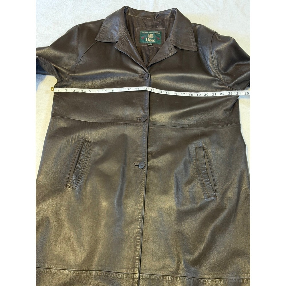 Orvis Womens Brown Leather Trench Coat Long Jacket Size L Vintage Ecuador - Picture 6 of 12